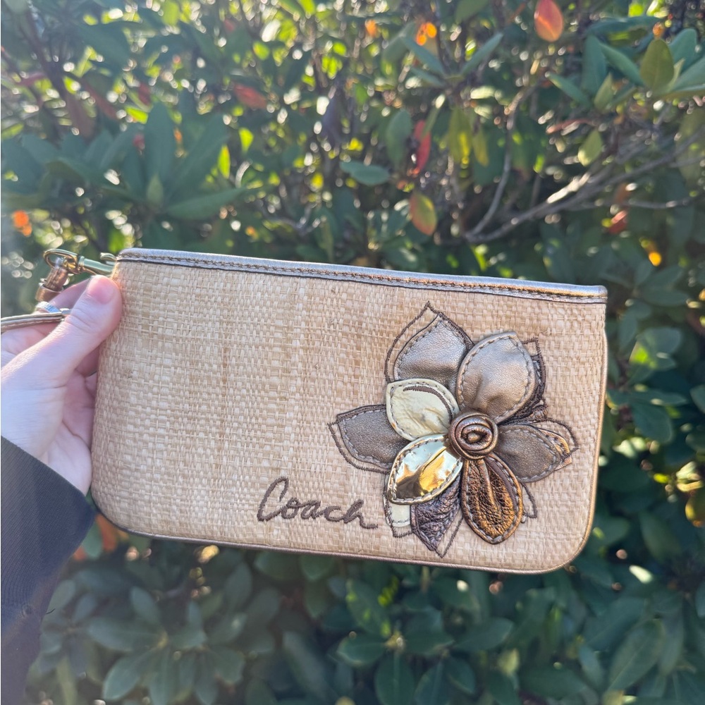 SOLD- Coach Woven Straw Wristlet